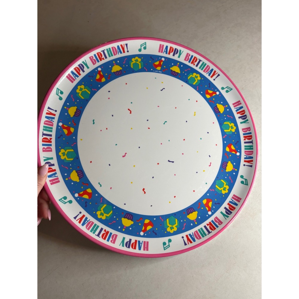 Vintage 1992 90s Happy Birthday Party Plate Serving Platter Tray 13.5" Cupcakes